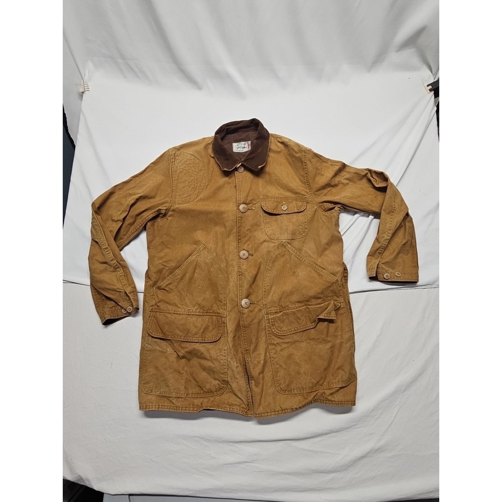 Vintage 60s Sears Sportswear Hunting‎ Jacket Tan Canvas Corduroy Collar Men